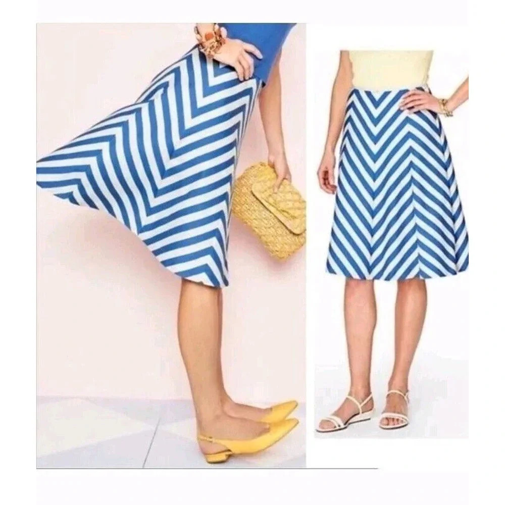 Talbots Skirt Womens Sz 12 New Blue White Chevron‎ Lined Skirt MSRP $109